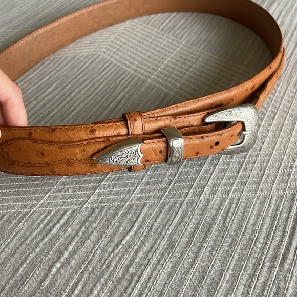 Roper Ostrich Print Top Grain Leather Western Belt Men’s 42 Brown Cowboy Buckle - Picture 7 of 9